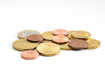 Heap of euro coins isolated on white background