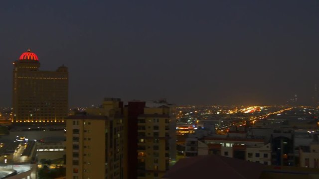night light al barsha downtown cityscape rooftop panorama 4k uae
