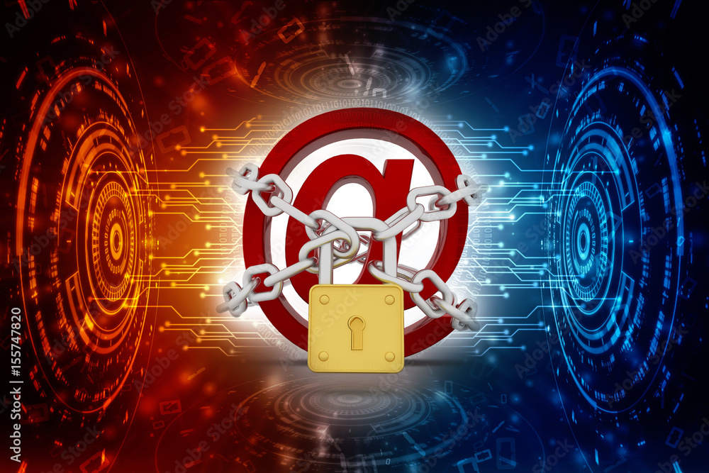Poster 3d rendering e-mail symbol with lock. internet security concept