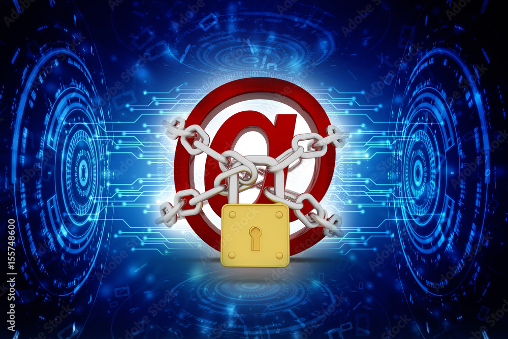 Poster 3d rendering e-mail symbol with lock. internet security concept