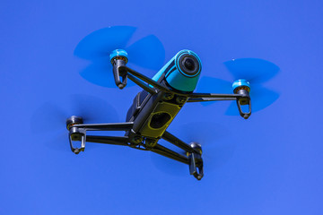 Drone flying over blue sky