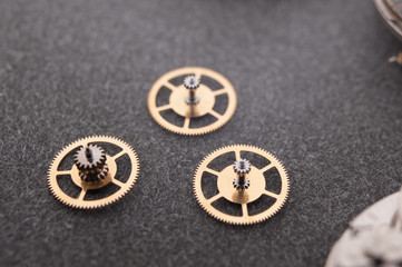 Detail of watch machinery on the table.