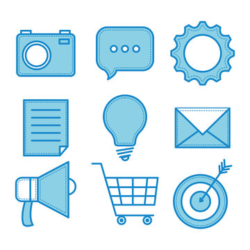 Hand drawn blue objects over white background. Vector illustration.