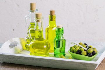 Olive oil  on the wooden table