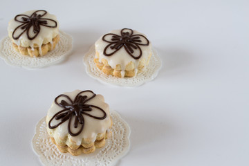 Homemade  gingerbread cookies with jam and glaze on white background