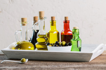 Olive oil  on the wooden table