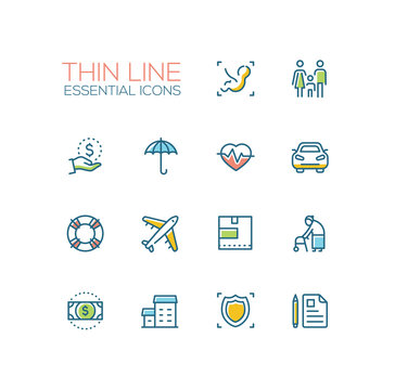 Insurance - modern vector single thin line icons set