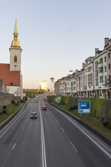 Fototapeta na wymiar A view of the traffic in a city road in Bratislava
