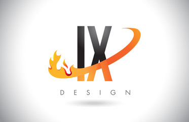 IX I X Letter Logo with Fire Flames Design and Orange Swoosh.