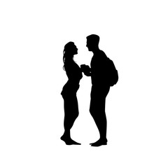 Black Silhouette Romantic Couple Holding Hands Looking At Each Other Isolated Over White Background Lovers Man And Woman Flat Vector Illustration