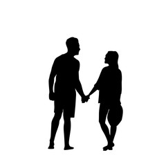 Black Silhouette Romantic Couple Holding Hands Full Length Isolated Over White Background Lovers Man And Woman Flat Vector Illustration