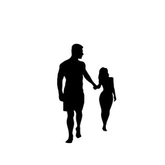 Black Silhouette Romantic Couple Holding Hands Full Length Isolated Over White Background Lovers Man And Woman Flat Vector Illustration