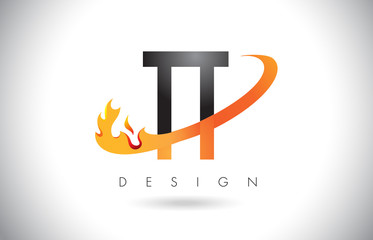TT T Letter Logo with Fire Flames Design and Orange Swoosh.