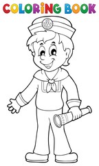 Coloring book sailor with telescope