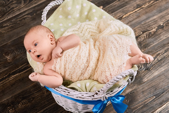 Caucasian Baby Coughing. Infant With Open Mouth. Treating Child Flu.