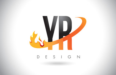 YR Y R Letter Logo with Fire Flames Design and Orange Swoosh.