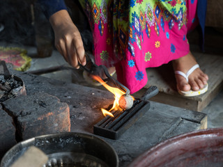 Traditional silver casting. Silver casting at a traditional workshop in Inle Lake, Myanmar.