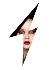Beauty red eyes and lips makeup fashion model