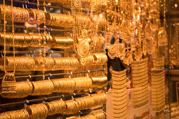 gold jewelry in the shop window