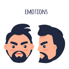 Emotions. Angry Man Face Isolated Illustration