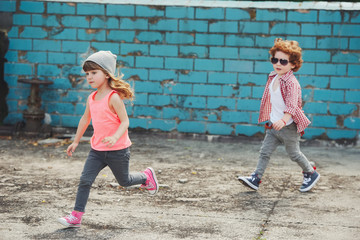 two cute little running hipsters