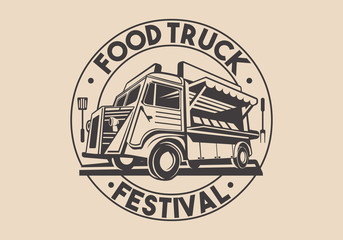 Food truck logotype for restaurant delivery service or food festival. Vector Logo