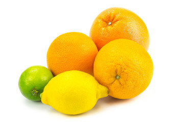 Still life of Ripe citrus fruits cut out on white background + Clipping Path