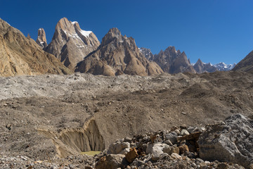 Fototapeta premium Trango tower and family, K2 trek, Skardu, Gilgit Baltistan, Pakistan