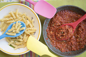 pasta and red tuna sauce