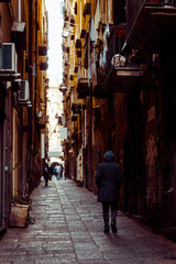 Fototapeta premium Street view of old town in Naples city, italy Europe