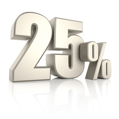 25 Percent isolated on White Background. 3d Render