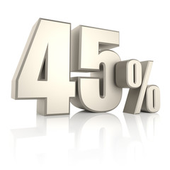 45 Percent isolated on White Background. 3d Render