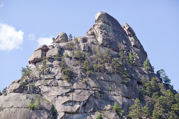 Close-up photo of stone mountain on Lake Borovoe