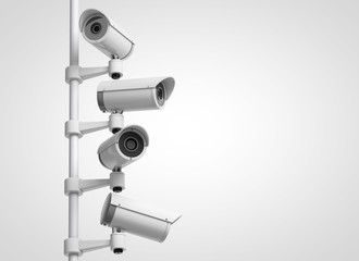 A collection of surveillance CCTV security cameras. 3D rendering