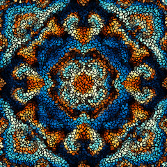 Fototapeta na wymiar Seamless background pattern. Decorative geometric mosaic pattern on black background.