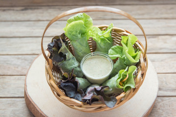 Vegetable Hydroponics Veget Salad Roll  in bamboo basket
