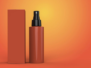 Cosmetics containers, bottle with package on colorful background. 3d illustration.