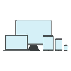 Device mockup template. Set of modern devices isolated on white background. Flat vector illustration.