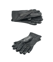 Pair of black leather gloves isolated