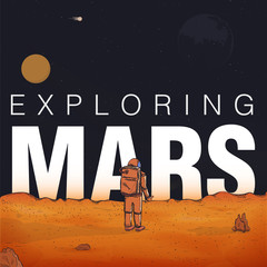 Concept exploring, colonization of Mars. Astronaut in spacesuit on red planet. Colorful vector illustration with inscription. © Good Studio