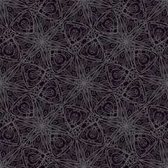 Abstract background with openwork elements. Complicated mandalas. Repeated pattern. Seamless texture. It can be used as wallpaper, upholstery, wrapping, fabric or your design.