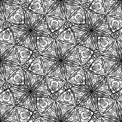 Abstract background with openwork elements. Complicated mandalas. Repeated pattern. Seamless texture. It can be used as wallpaper, upholstery, wrapping, fabric or your design.