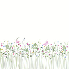 seamless floral border with butterflies - 155794880