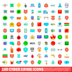 100 cyber crime icons set, cartoon style