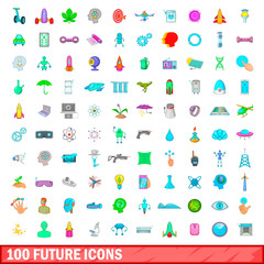 100 future icons set, cartoon style