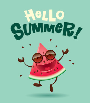 Hello Summer! Watermelon character with arms open wide.  