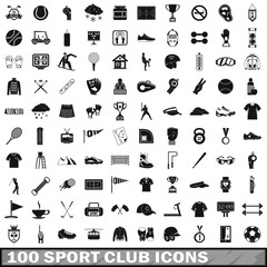100 sport club icons set, simple style 
