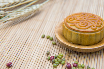 Mooncake, Chinese Midautumn festival dessert with copyspace