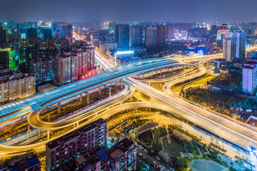 city interchange overpass at night in wuhan?china