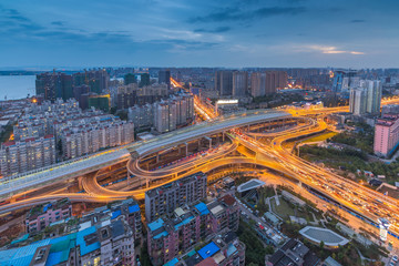 Fototapeta na wymiar city interchange overpass at night in wuhan?china
